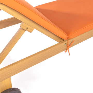 Mallorca 77.56"x23.62" Modern Classic Adjustable Acacia Wood Chaise Outdoor Lounge Chair with Cushion & Wheels - JONATHAN Y